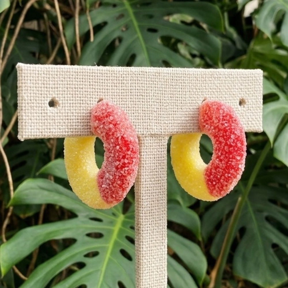 NWT Sour Peach Hoop Earrings - Handmade - Red and Yellow